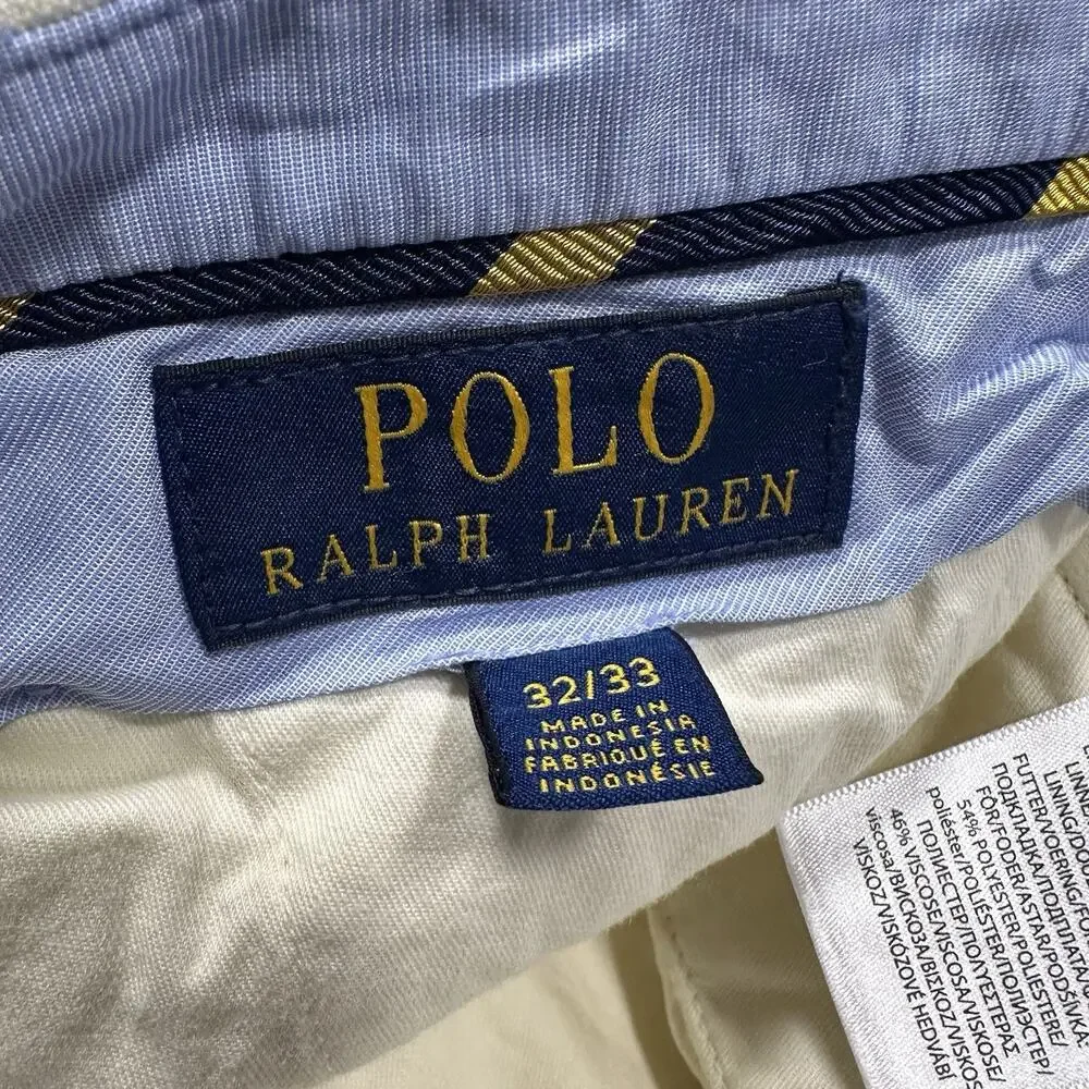 Ralph Lauren Linen Pants Mens 32x26 Ivory Cuffed Straight Leg Old Money Luxury